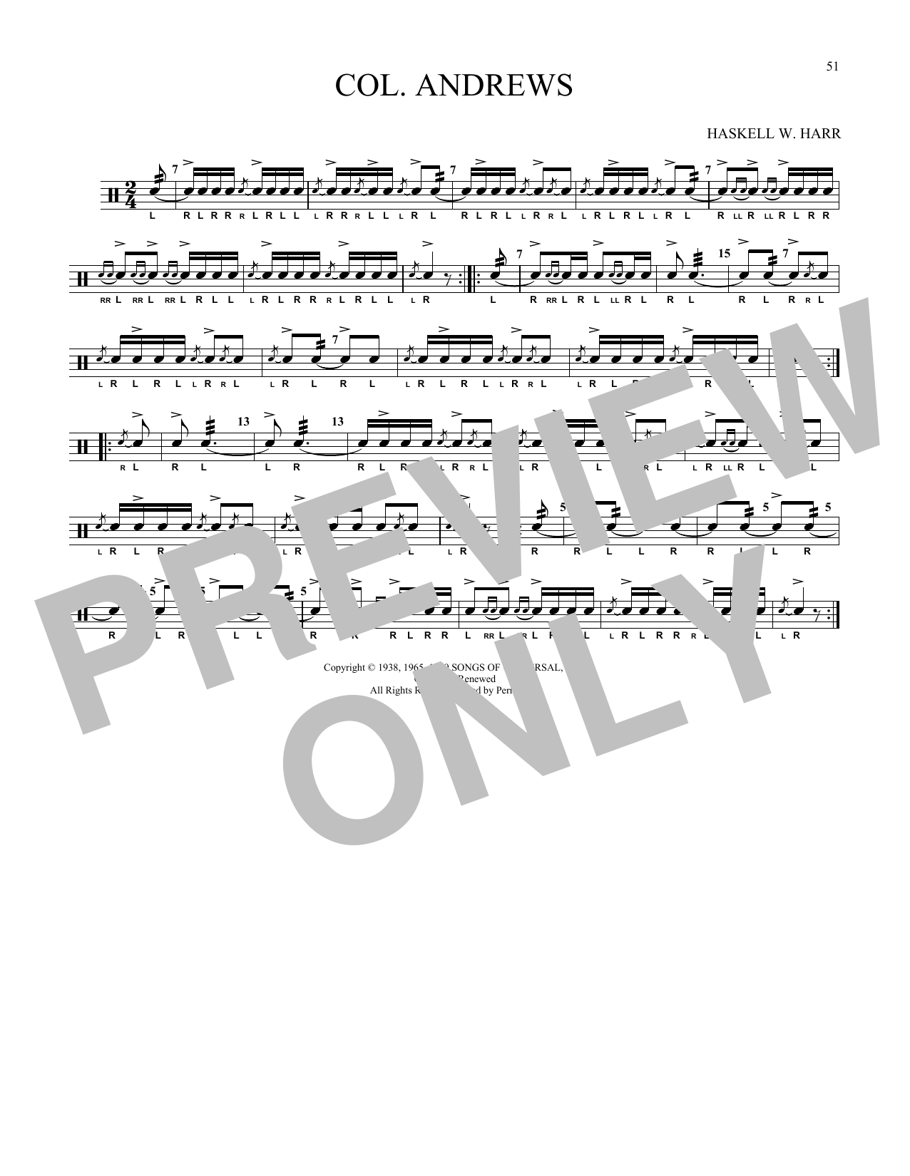 Haskell W. Harr Col. Andrews Sheet Music Notes & Chords for Snare Drum Solo - Download or Print PDF