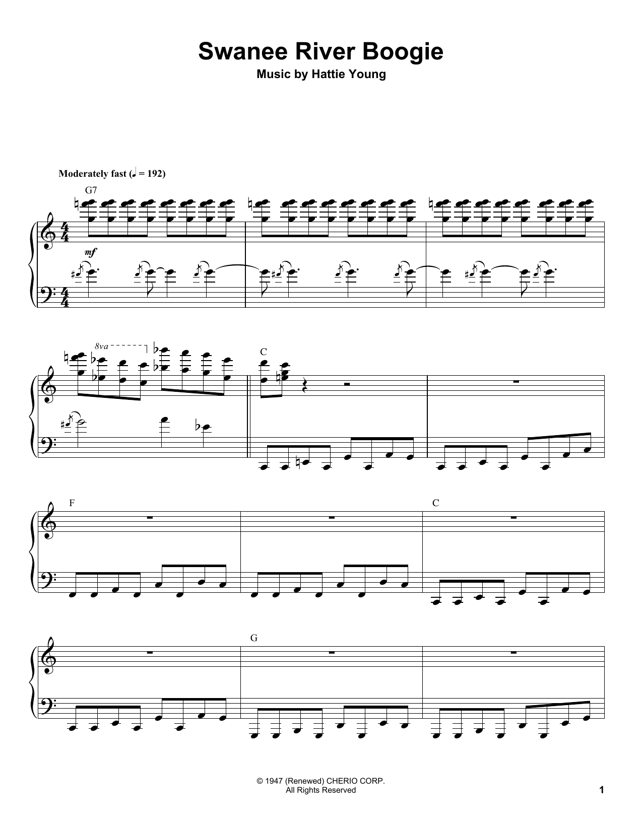 Hattie Young Swanee River Boogie Sheet Music Notes & Chords for Piano Transcription - Download or Print PDF