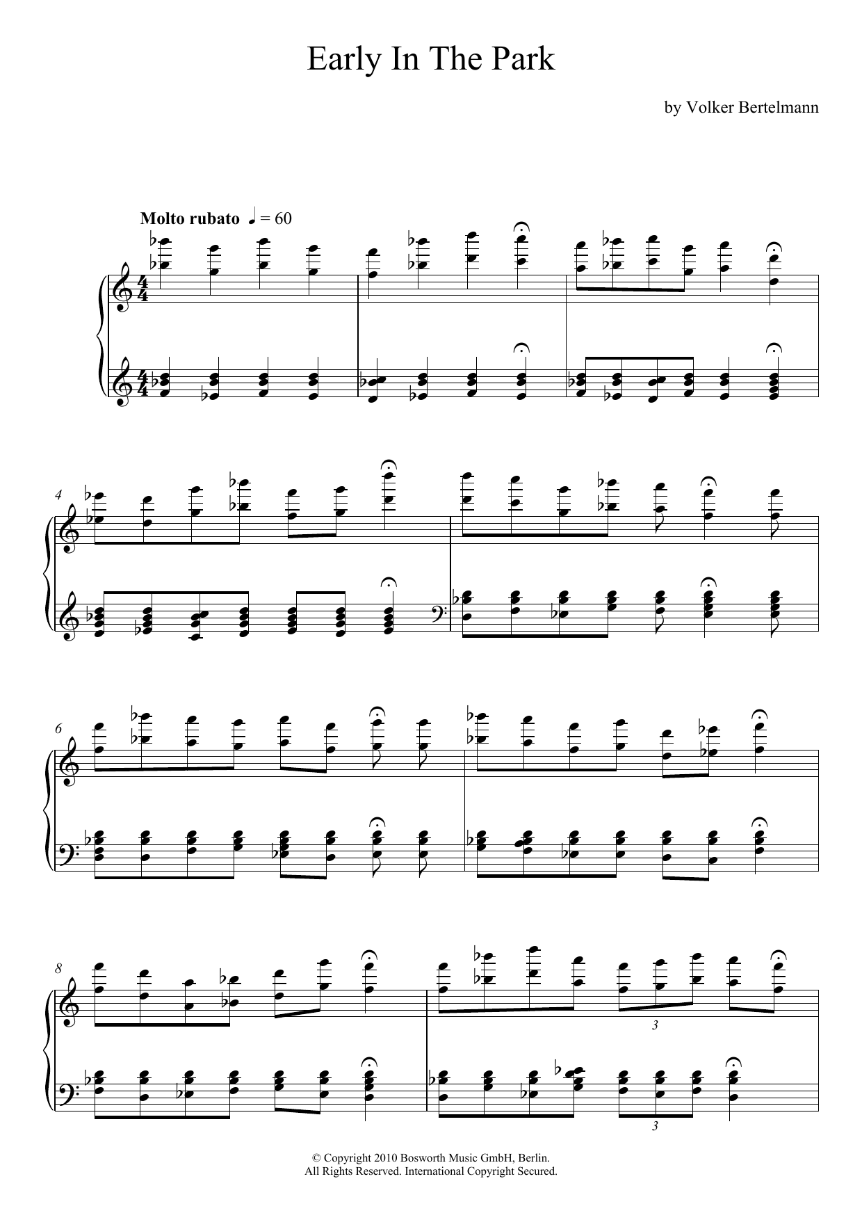 Hauschka Early In The Park Sheet Music Notes & Chords for Piano - Download or Print PDF