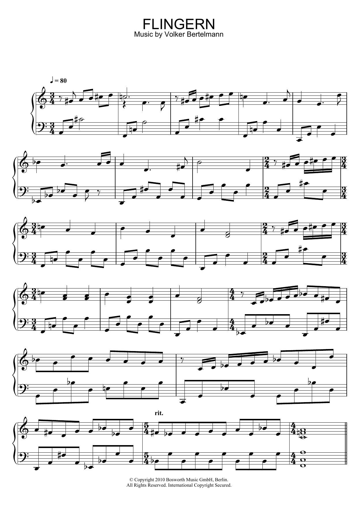 Hauschka Flingern Sheet Music Notes & Chords for Piano - Download or Print PDF