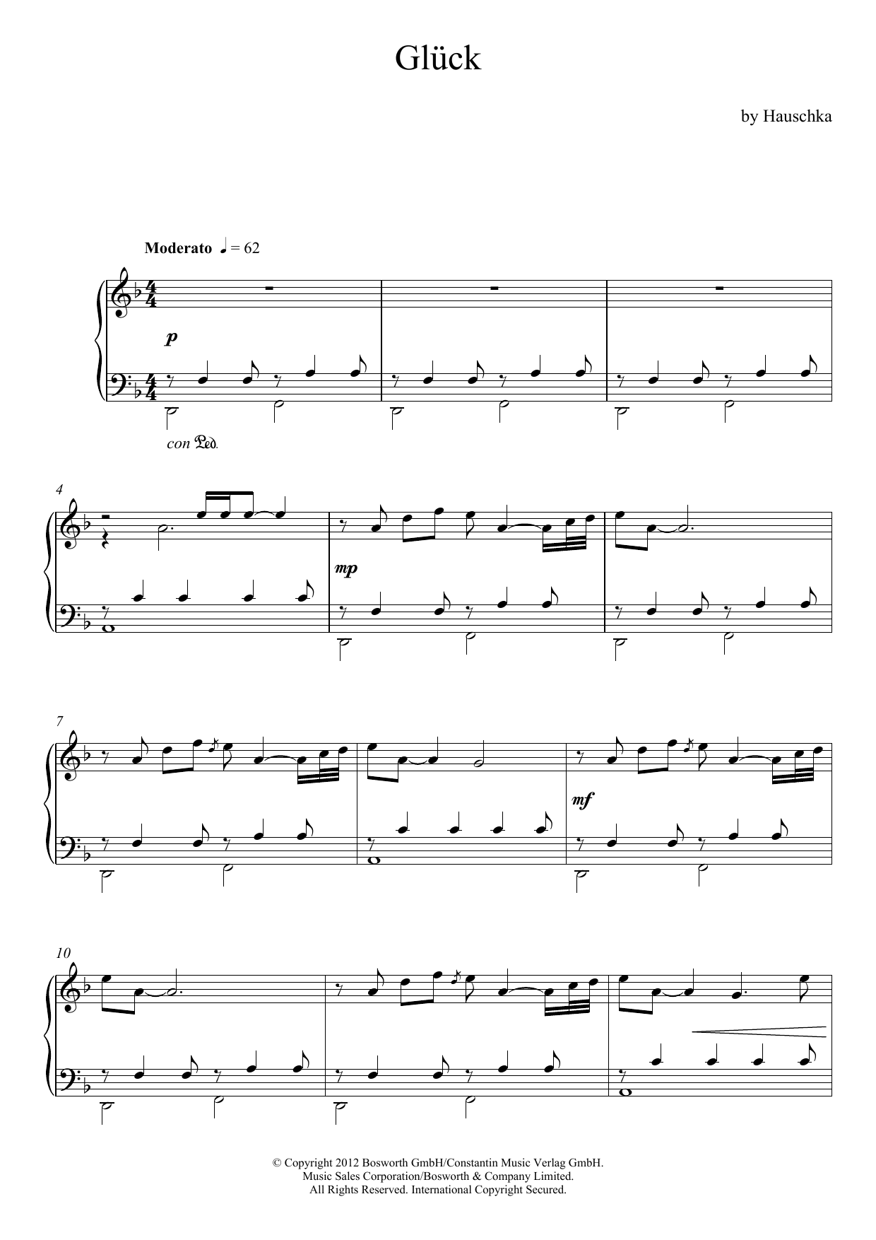 Hauschka Gluck (Theme) Sheet Music Notes & Chords for Piano Solo - Download or Print PDF