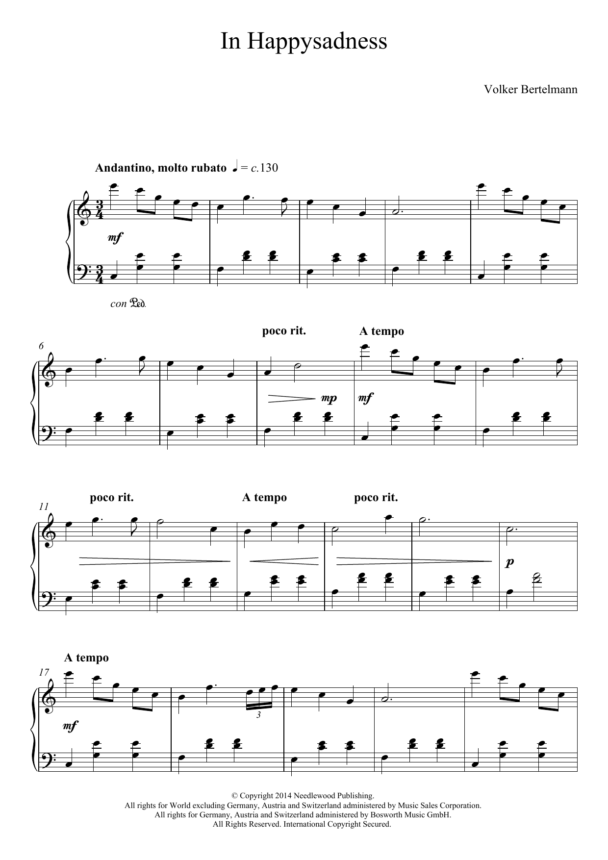 Hauschka In Happysadness Sheet Music Notes & Chords for Piano - Download or Print PDF