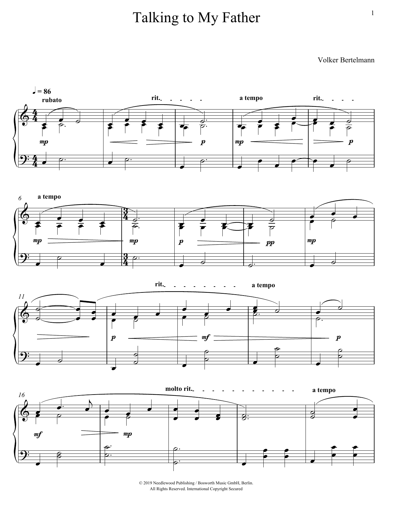 Hauschka Talking To My Father Sheet Music Notes & Chords for Piano Solo - Download or Print PDF