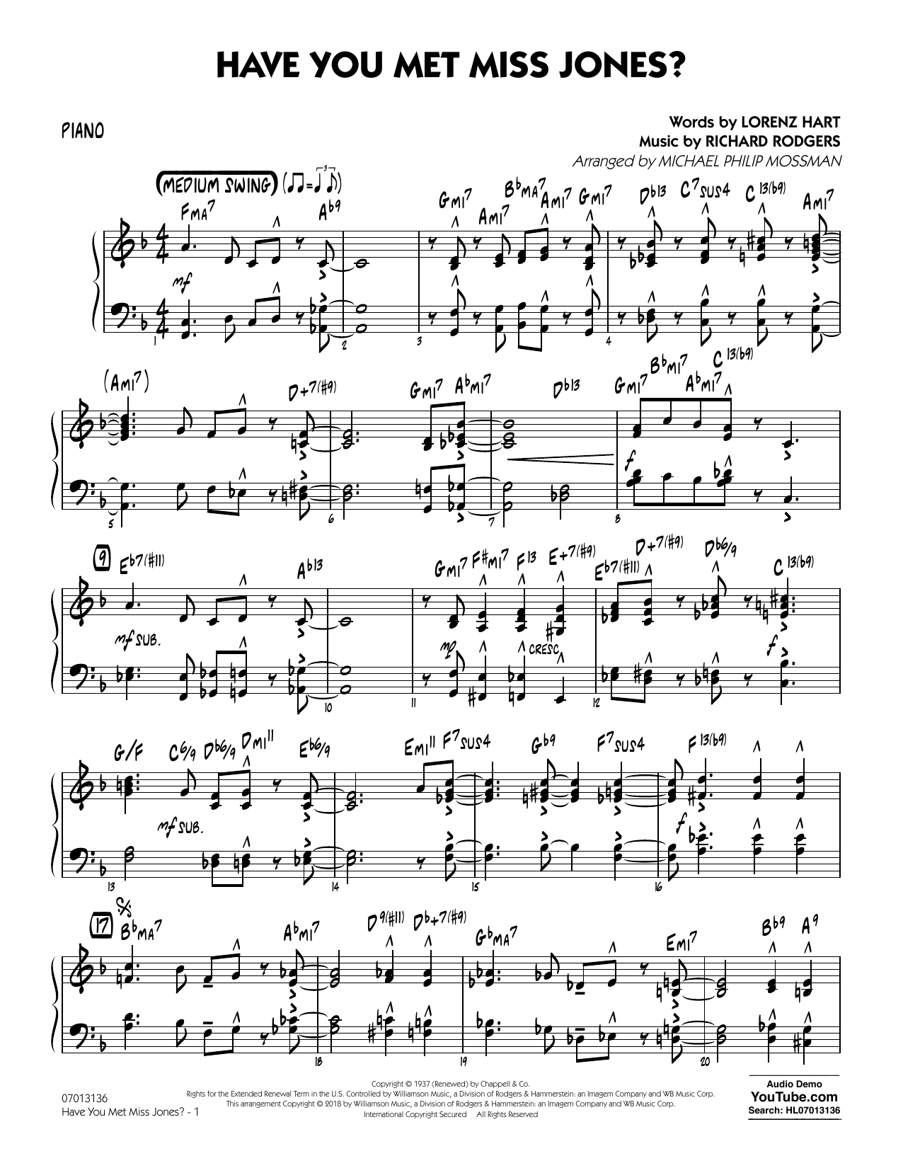 Rodgers Hart Have You Met Miss Jones Arr Michael Mossman Piano Sheet Music Download Pdf Score 404269