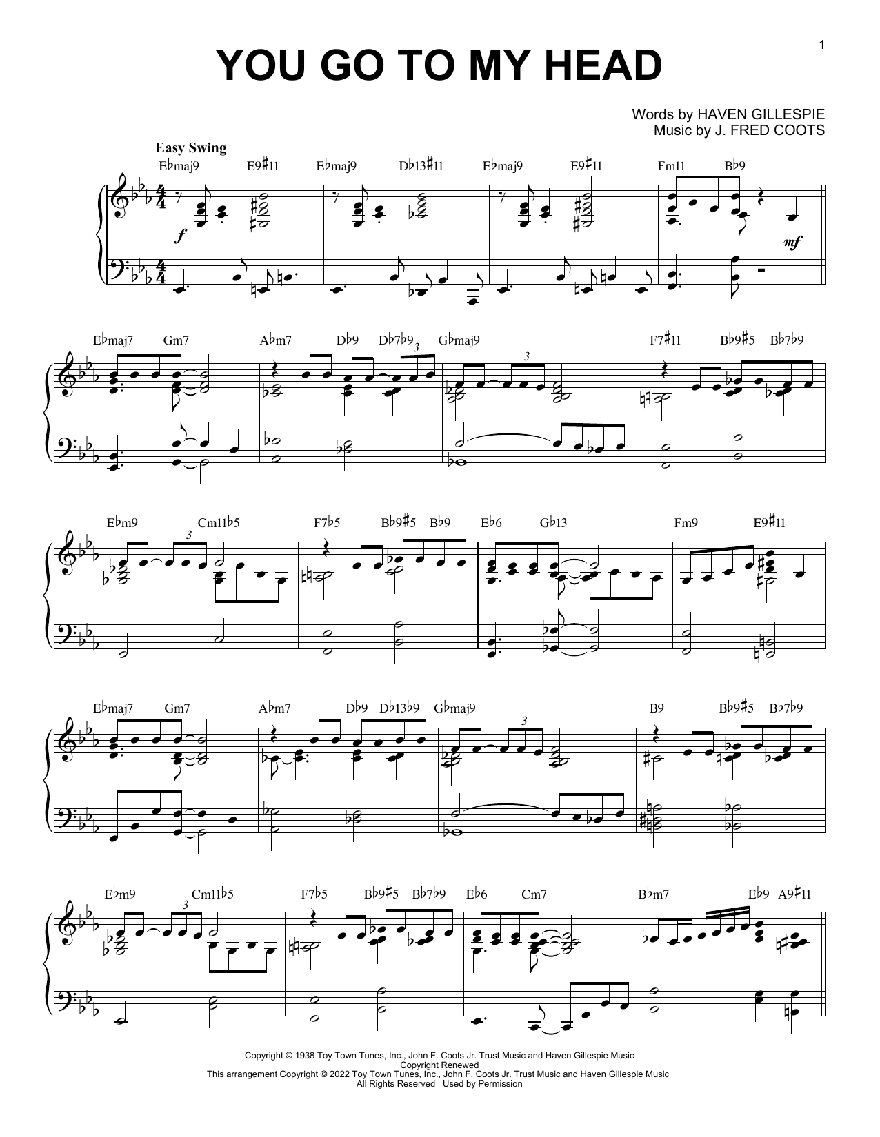Haven Gillespie and J. Fred Coots You Go To My Head [Jazz version] (arr. Brent Edstrom) Sheet Music Notes & Chords for Piano Solo - Download or Print PDF