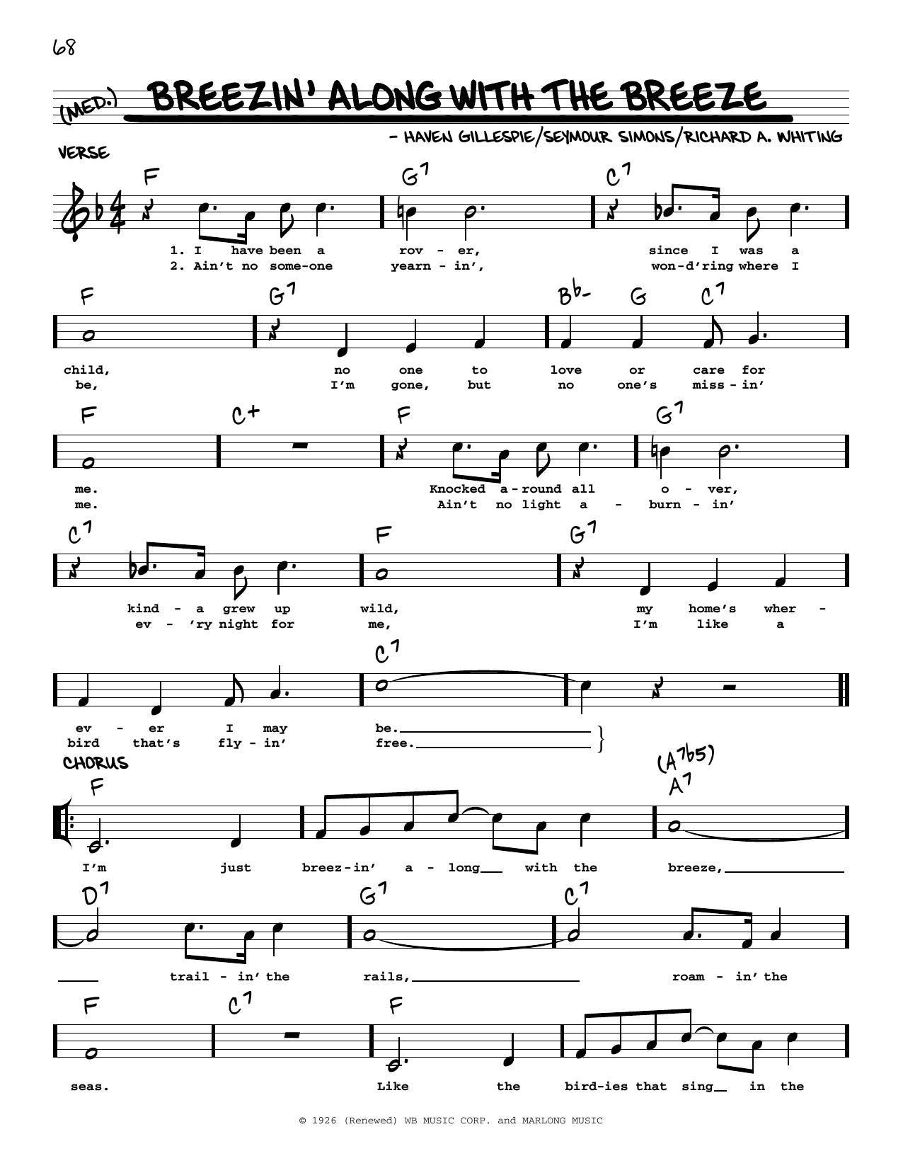 Haven Gillespie Breezin' Along With The Breeze (arr. Robert Rawlins) Sheet Music Notes & Chords for Real Book – Melody, Lyrics & Chords - Download or Print PDF