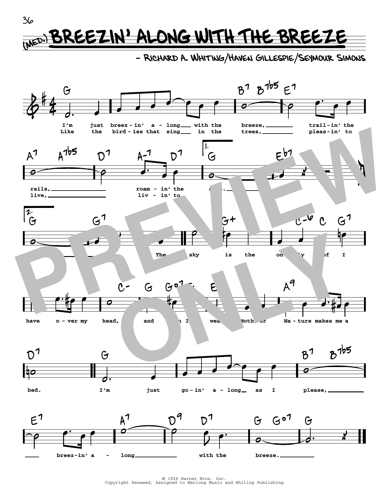 Haven Gillespie Breezin' Along With The Breeze (High Voice) Sheet Music Notes & Chords for Real Book – Melody, Lyrics & Chords - Download or Print PDF