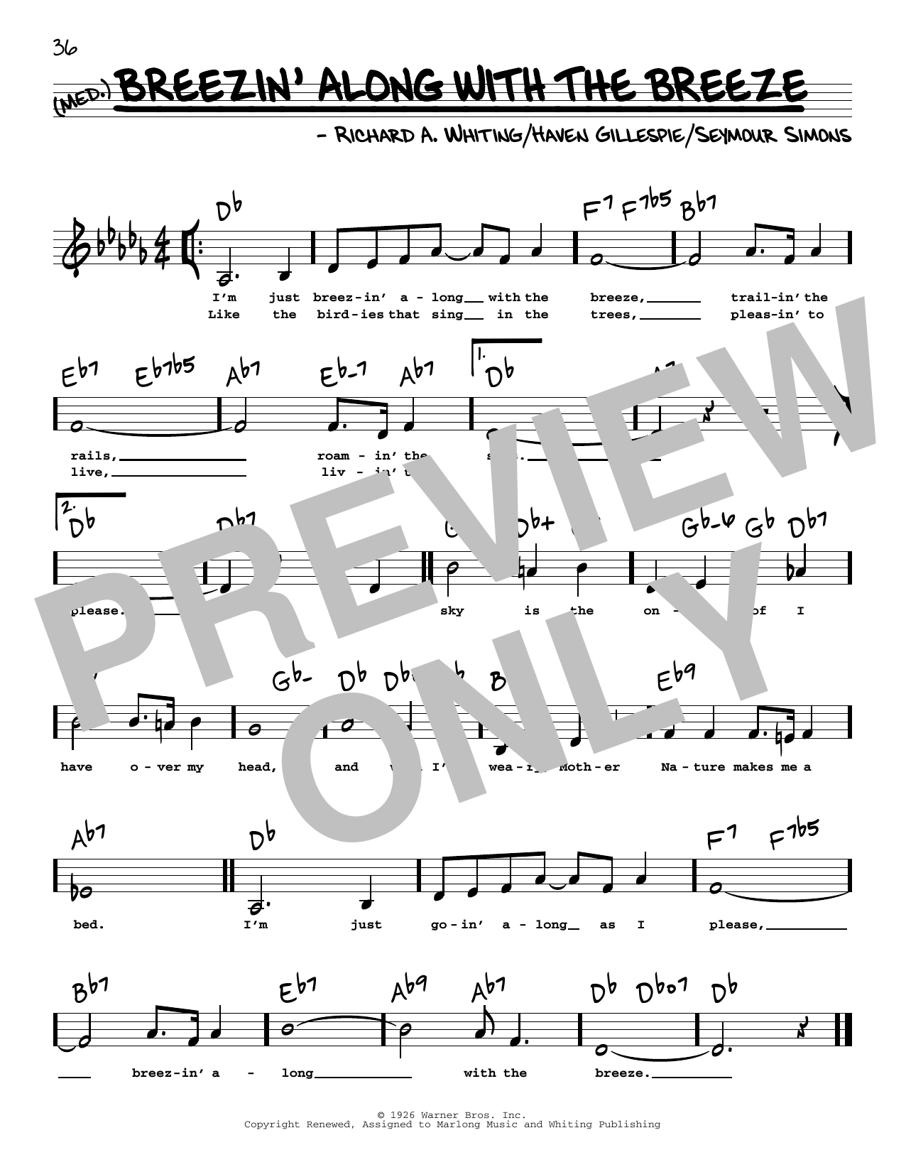 Haven Gillespie Breezin' Along With The Breeze (Low Voice) Sheet Music Notes & Chords for Real Book – Melody, Lyrics & Chords - Download or Print PDF