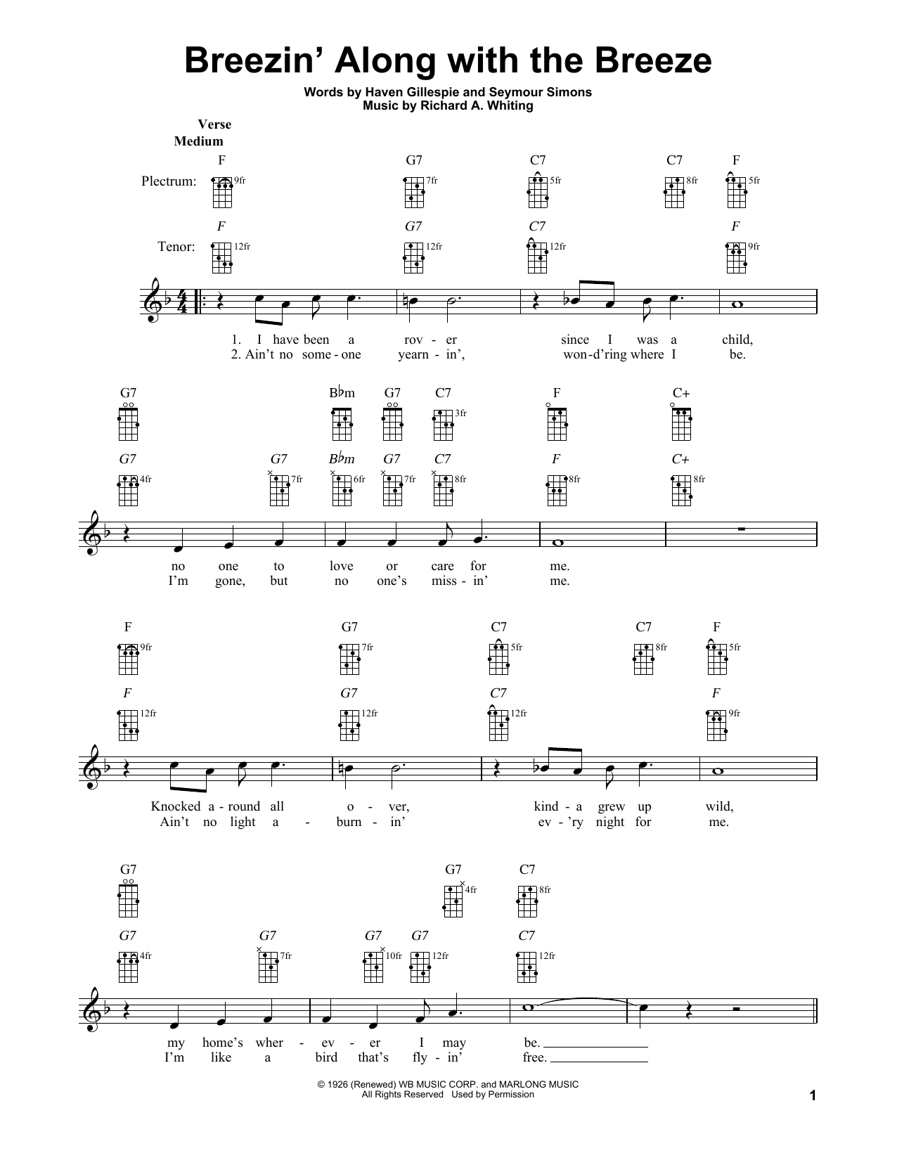 Haven Gillespie Breezin' Along With The Breeze Sheet Music Notes & Chords for Banjo - Download or Print PDF