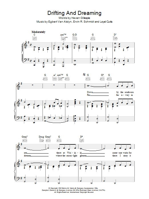 Egbert Van Alstyne Drifting And Dreaming (Sweet Paradise) Sheet Music Notes & Chords for Piano, Vocal & Guitar (Right-Hand Melody) - Download or Print PDF