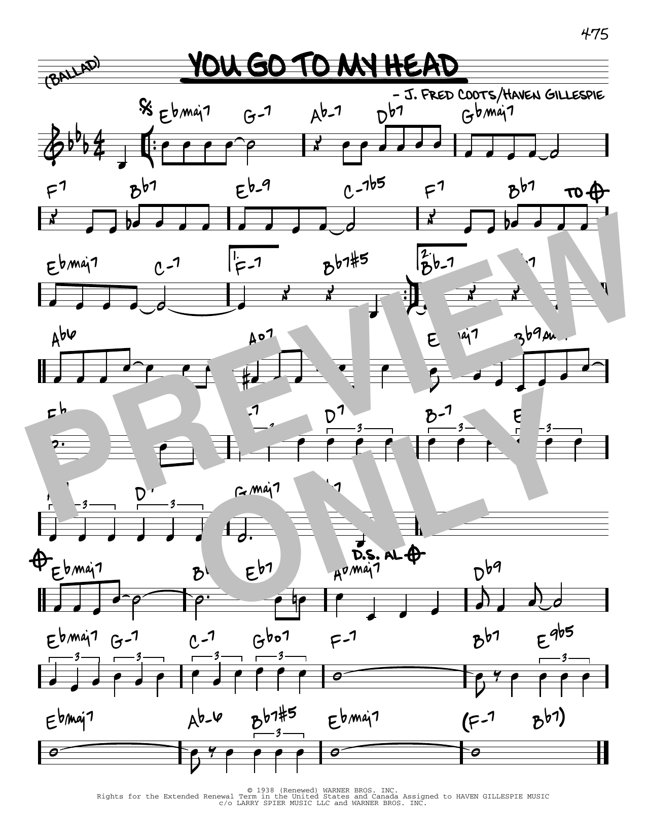 Haven Gillespie You Go To My Head Sheet Music Notes & Chords for Real Book – Melody & Chords - Download or Print PDF