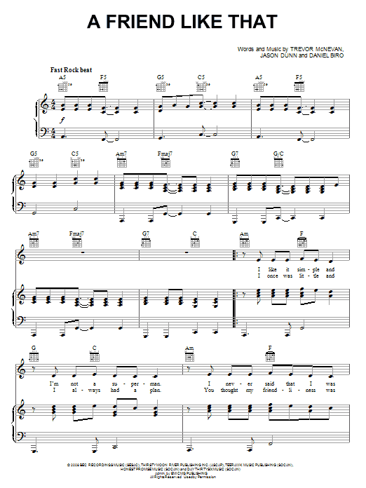 Hawk Nelson A Friend Like That Sheet Music Notes & Chords for Piano, Vocal & Guitar (Right-Hand Melody) - Download or Print PDF Hawk Nelson A Friend Like That Sheet Music Notes & Chords for Piano, Vocal & Guitar (Right-Hand Melody) - Download or Print PDF