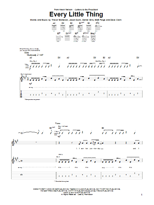 Hawk Nelson Every Little Thing Sheet Music Notes & Chords for Guitar Tab - Download or Print PDF