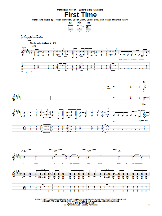 Hawk Nelson First Time Sheet Music Notes & Chords for Guitar Tab - Download or Print PDF