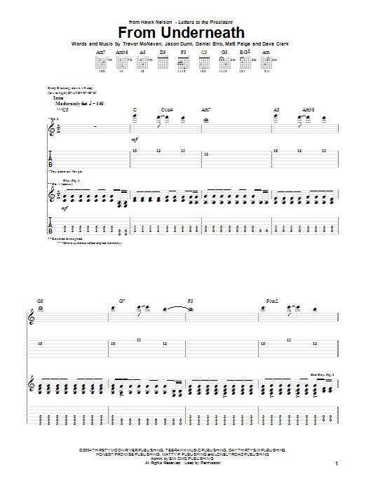 Hawk Nelson From Underneath Sheet Music Notes & Chords for Guitar Tab - Download or Print PDF