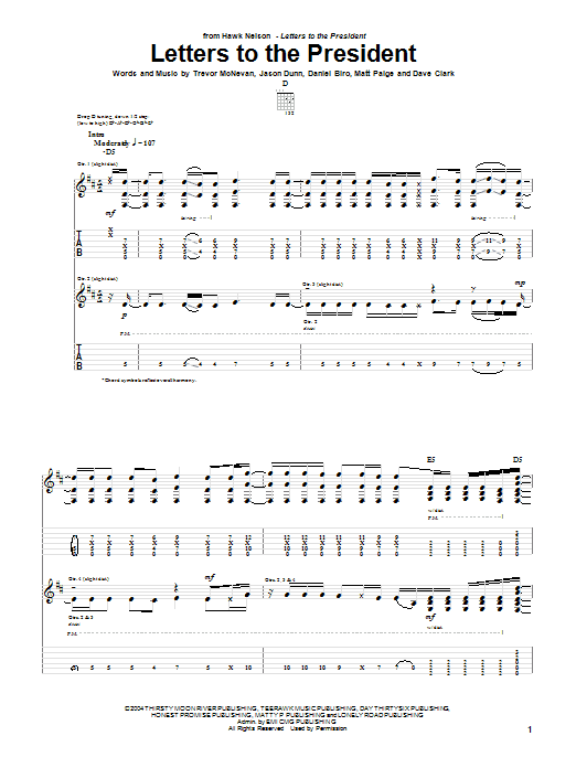 Hawk Nelson Letters To The President Sheet Music Notes & Chords for Guitar Tab - Download or Print PDF Hawk Nelson Letters To The President Sheet Music Notes & Chords for Guitar Tab - Download or Print PDF