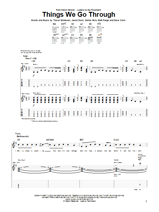 Hawk Nelson Things We Go Through Sheet Music Notes & Chords for Guitar Tab - Download or Print PDF