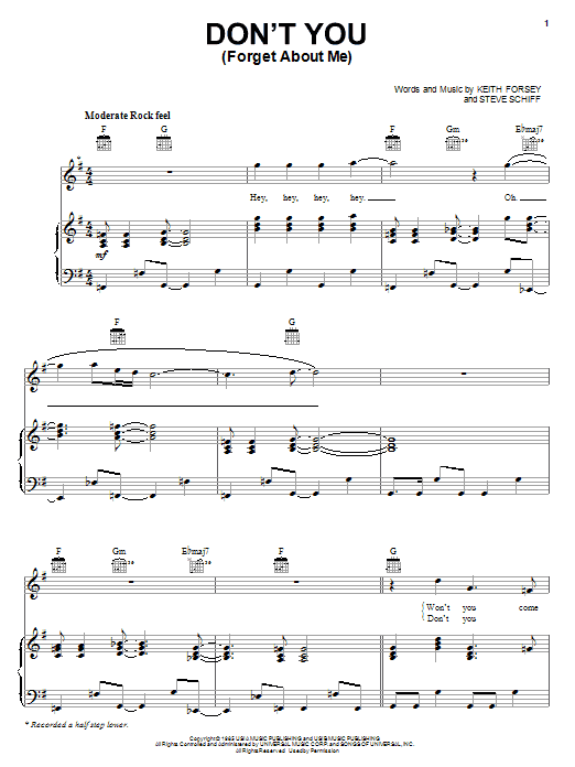 Preview Hawk Nelson Don't You (Forget About Me) Pop sheet music, notes and chords for Piano, Vocal & Guitar (Right-Hand Melody), SKU: 68274 Don't You (Forget About Me) sheet music