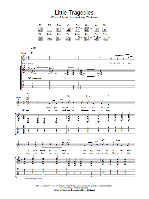 Hawksley Workman Little Tragedies Sheet Music Notes & Chords for Guitar Tab - Download or Print PDF