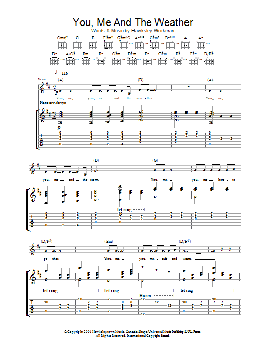 Hawksley Workman You Me And The Weather Sheet Music Notes & Chords for Guitar Tab - Download or Print PDF