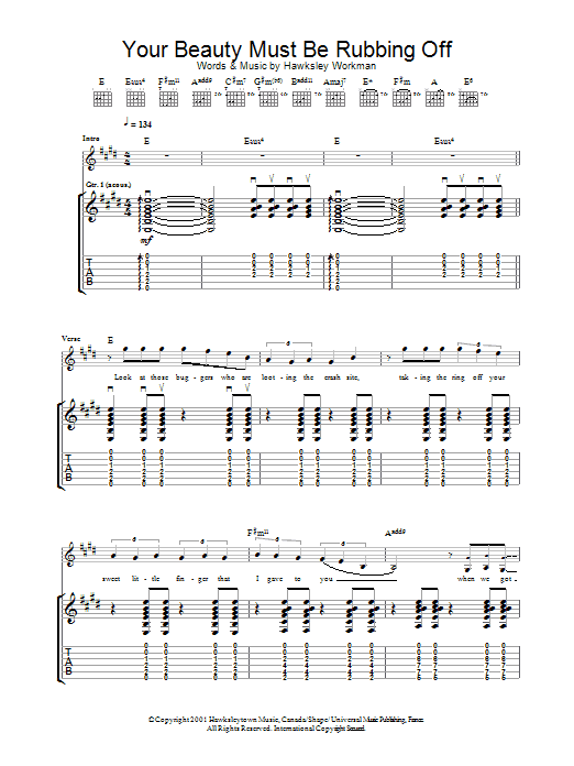 Hawksley Workman Your Beauty Must Be Rubbing Off Sheet Music Notes & Chords for Lyrics & Chords - Download or Print PDF