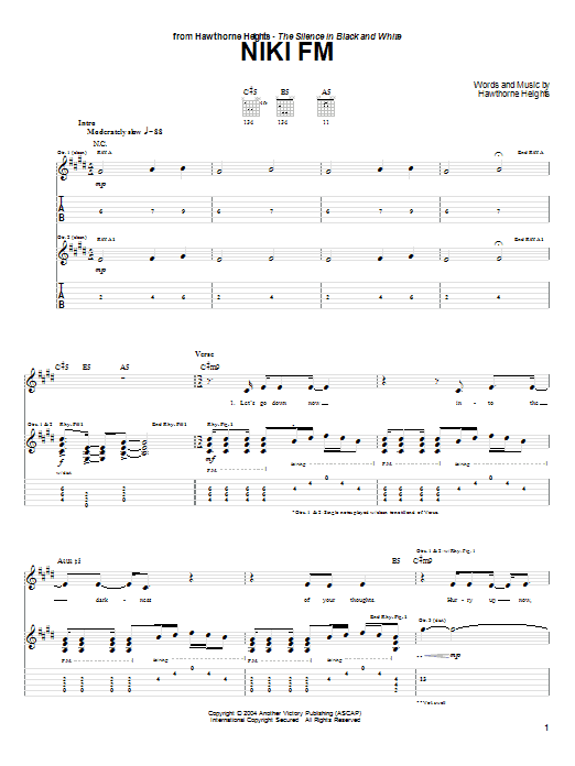 Hawthorne Heights Niki FM Sheet Music Notes & Chords for Guitar Tab - Download or Print PDF