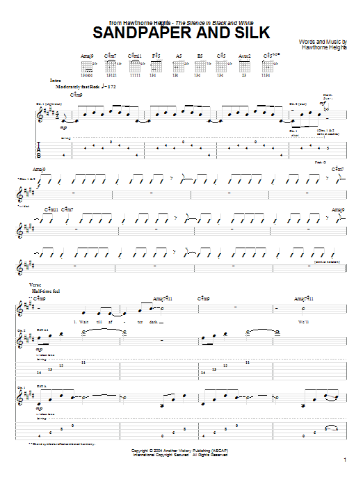 Hawthorne Heights Sandpaper And Silk Sheet Music Notes & Chords for Guitar Tab - Download or Print PDF
