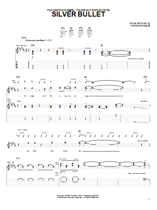 Hawthorne Heights Silver Bullet Sheet Music Notes & Chords for Guitar Tab - Download or Print PDF