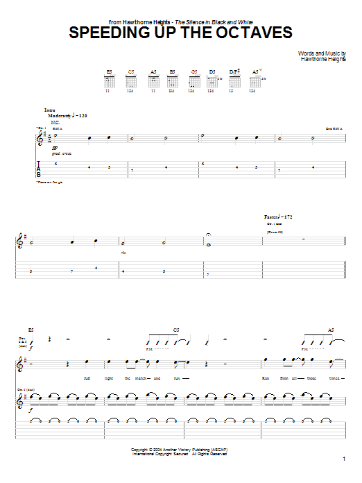 Hawthorne Heights Speeding Up The Octaves Sheet Music Notes & Chords for Guitar Tab - Download or Print PDF