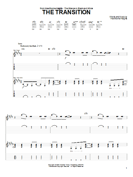 Hawthorne Heights The Transition Sheet Music Notes & Chords for Guitar Tab - Download or Print PDF