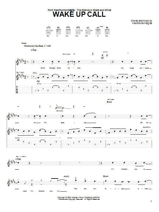 Hawthorne Heights Wake Up Call Sheet Music Notes & Chords for Guitar Tab - Download or Print PDF