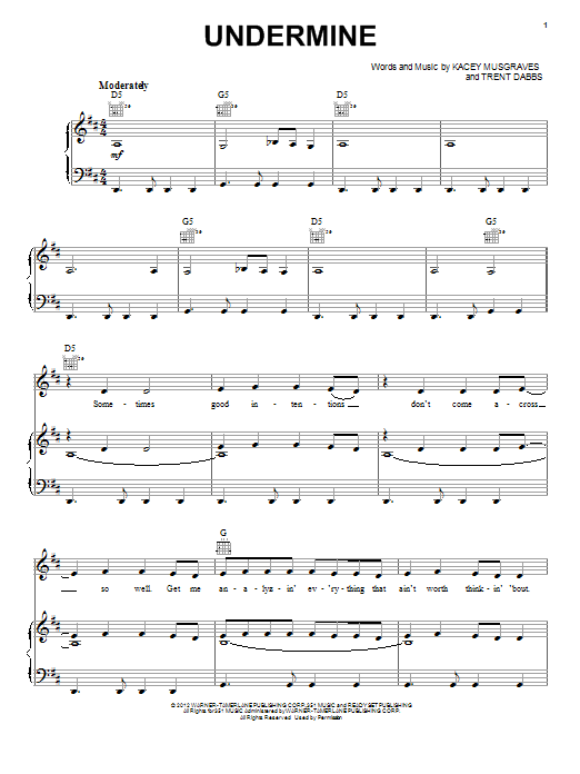 Hayden Panettiere and Charles Esten Undermine Sheet Music Notes & Chords for Piano, Vocal & Guitar (Right-Hand Melody) - Download or Print PDF