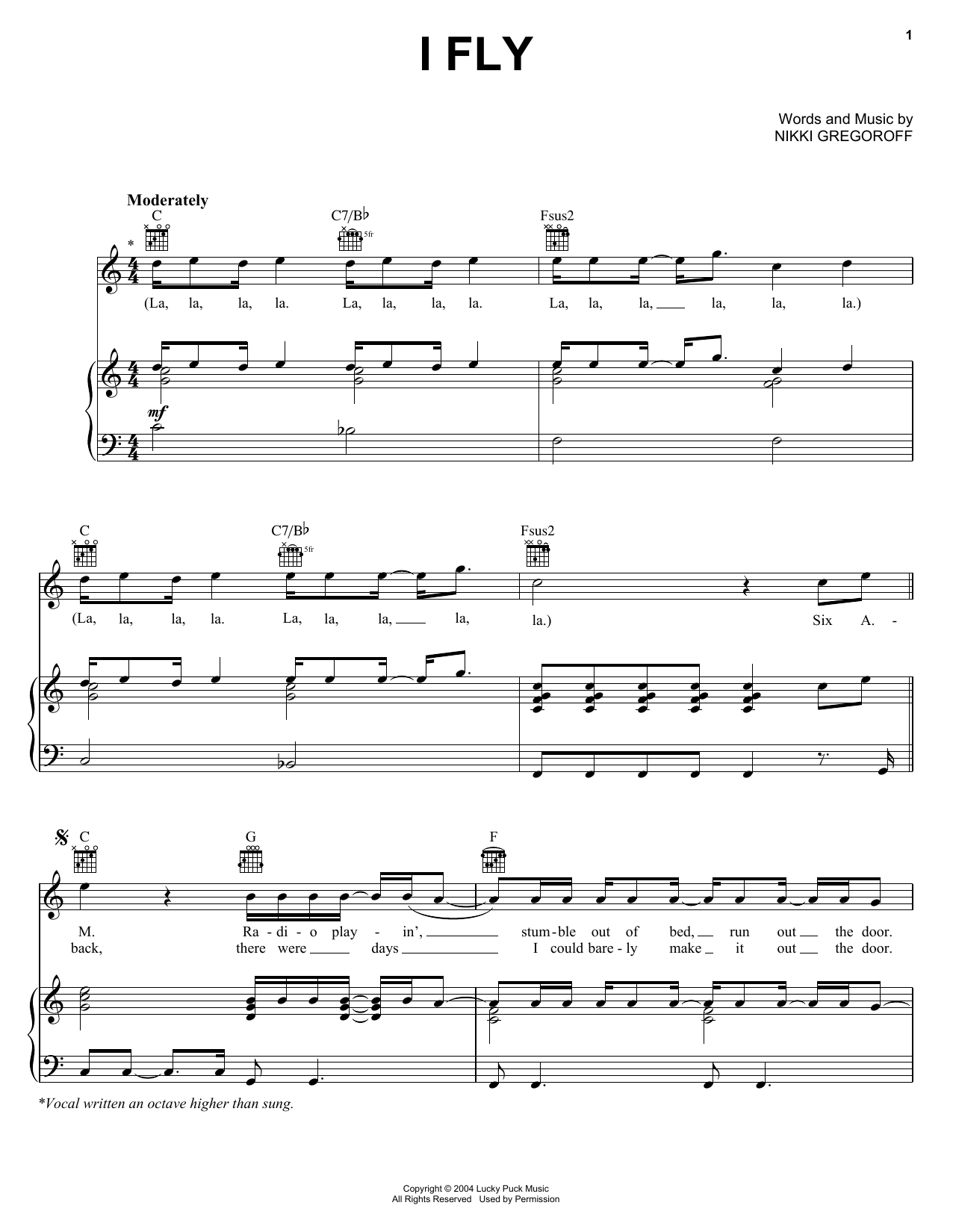 Hayden Panettiere I Fly Sheet Music Notes & Chords for Piano, Vocal & Guitar (Right-Hand Melody) - Download or Print PDF