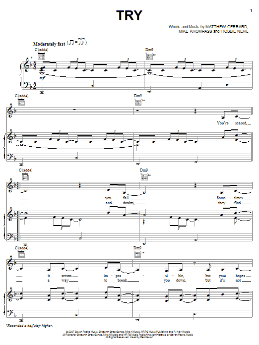 Hayden Panettiere Try Sheet Music Notes & Chords for Piano, Vocal & Guitar (Right-Hand Melody) - Download or Print PDF