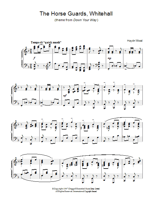 Haydn Wood The Horseguards, Whitehall (theme from Down Your Way) Sheet Music Notes & Chords for Piano - Download or Print PDF