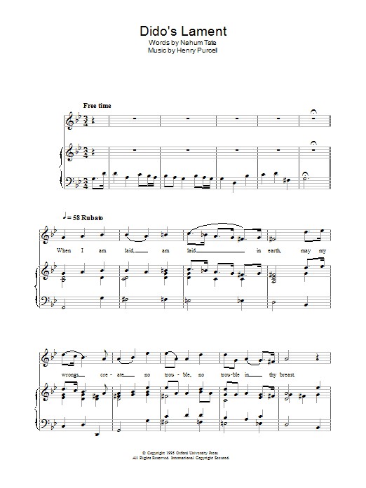 Hayley Westenra Dido's Lament Sheet Music Notes & Chords for Piano, Vocal & Guitar (Right-Hand Melody) - Download or Print PDF