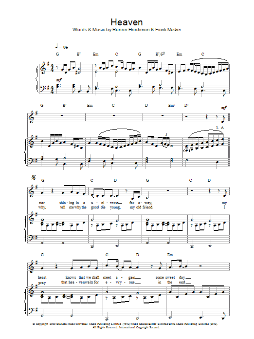 Hayley Westenra Heaven Sheet Music Notes & Chords for Piano, Vocal & Guitar - Download or Print PDF