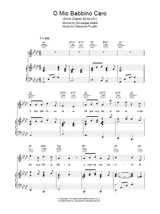 Hayley Westenra O Mio Babbino Caro (from Gianni Schicchi) Sheet Music Notes & Chords for Piano, Vocal & Guitar (Right-Hand Melody) - Download or Print PDF