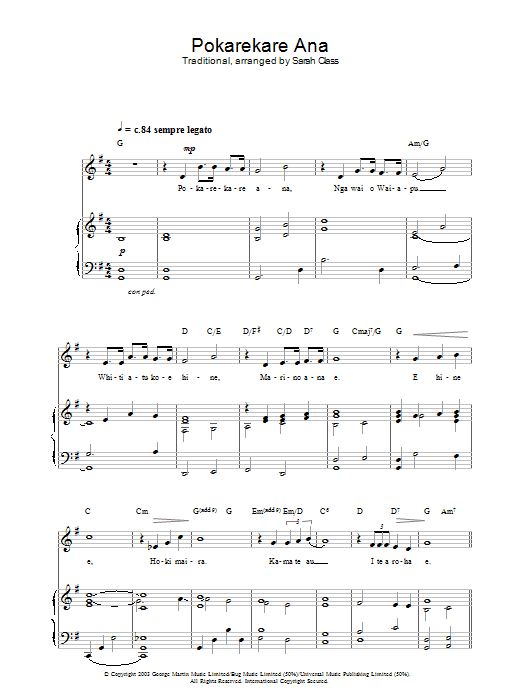 Hayley Westenra Pokarekare Ana Sheet Music Notes & Chords for Piano, Vocal & Guitar - Download or Print PDF