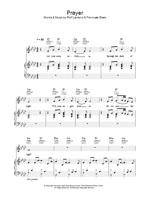 Hayley Westenra Prayer Sheet Music Notes & Chords for Piano, Vocal & Guitar - Download or Print PDF