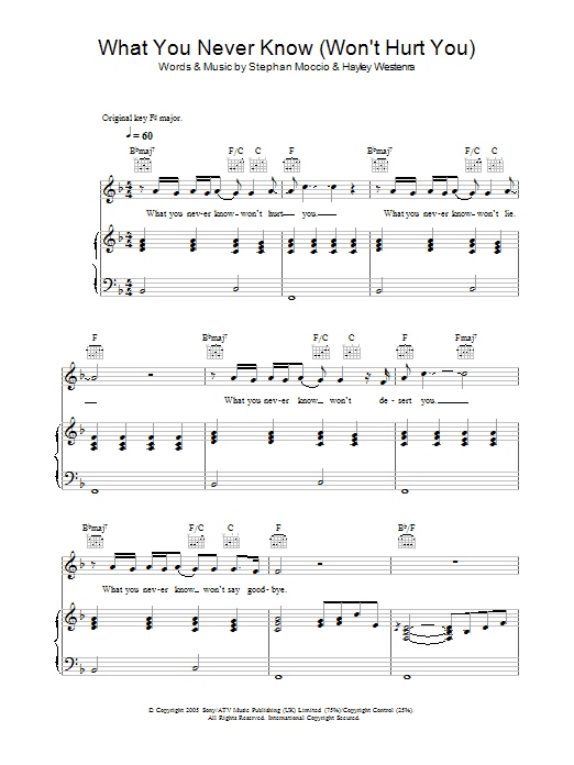 Hayley Westenra What You Never Know (Won't Hurt You) Sheet Music Notes & Chords for Piano, Vocal & Guitar - Download or Print PDF