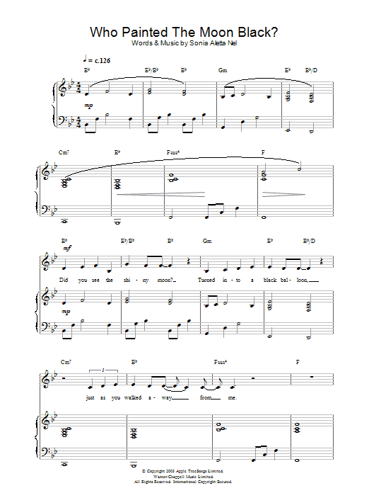 Hayley Westenra Who Painted The Moon Black? Sheet Music Notes & Chords for Piano, Vocal & Guitar (Right-Hand Melody) - Download or Print PDF