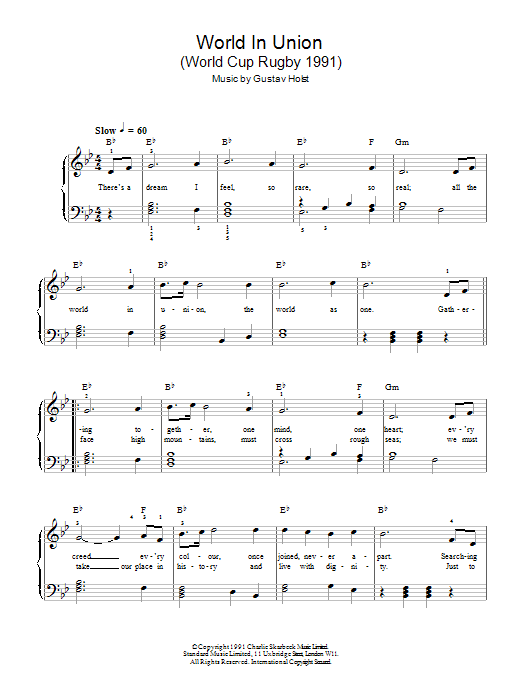 Hayley Westenra World In Union (World Cup Rugby 1991) Sheet Music Notes & Chords for Piano & Vocal - Download or Print PDF
