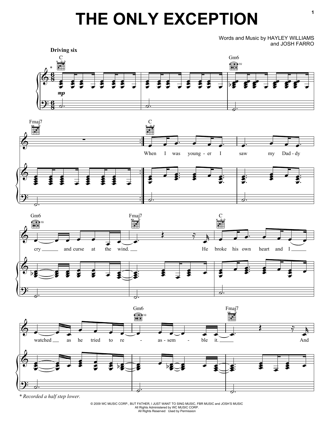 Hayley Williams The Only Exception Sheet Music Notes & Chords for Piano, Vocal & Guitar (Right-Hand Melody) - Download or Print PDF