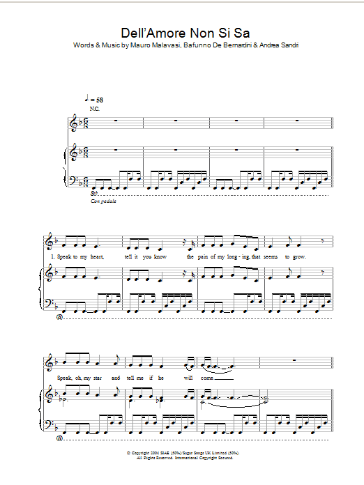 Preview Hayley Westenra Dell'Amore Non Si Sa Classical sheet music, notes and chords for Piano, Vocal & Guitar (Right-Hand Melody), SKU: 34095 Dell'Amore Non Si Sa sheet music