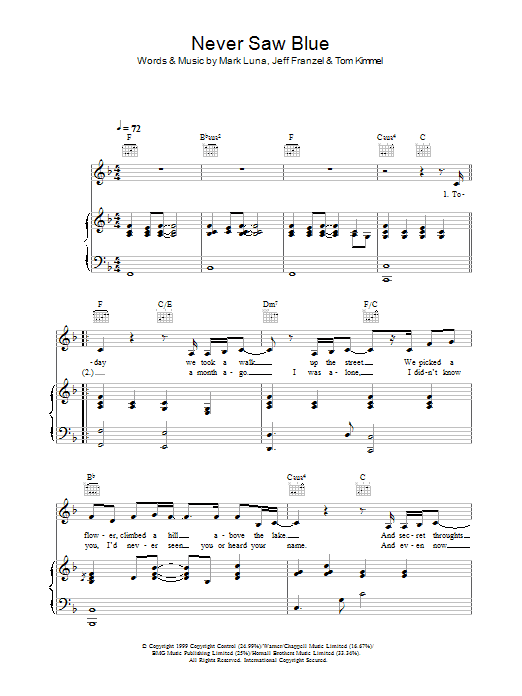 Preview Hayley Westenra Never Saw Blue Pop sheet music, notes and chords for Piano, Vocal & Guitar, SKU: 34096 Never Saw Blue sheet music