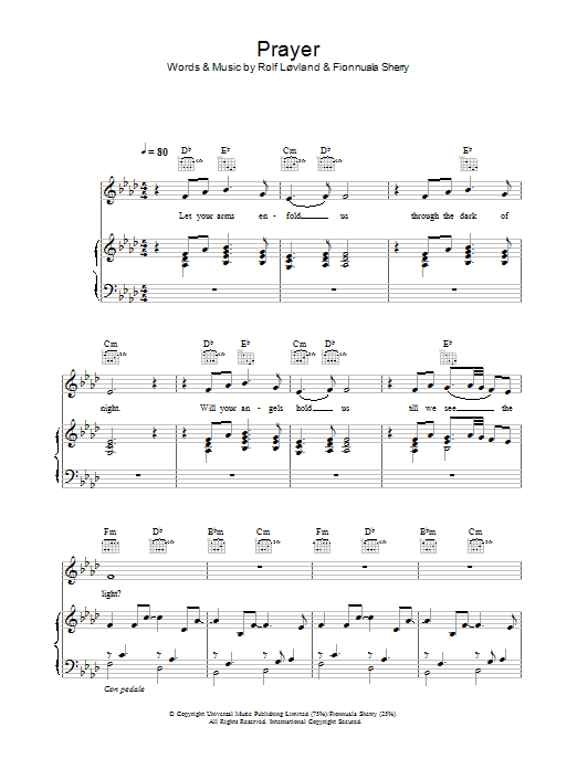 Preview Hayley Westenra Prayer Pop sheet music, notes and chords for Piano, Vocal & Guitar, SKU: 34094 Prayer sheet music