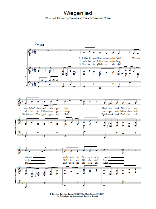 Preview Hayley Westenra Wiegenlied Classical sheet music, notes and chords for Piano, Vocal & Guitar, SKU: 34088 Wiegenlied sheet music
