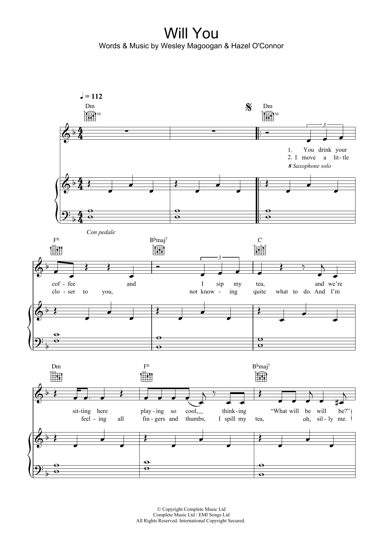 Hazel O'Connor Will You Sheet Music Notes & Chords for Lyrics & Chords - Download or Print PDF