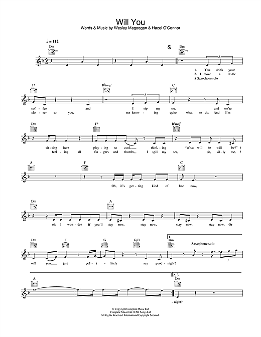Preview Hazel O'Connor Will You Pop sheet music, notes and chords for Ukulele Lyrics & Chords, SKU: 123848 Will You sheet music